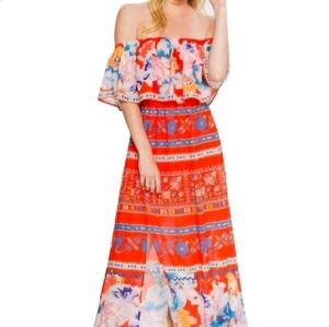 B13. Jealous Tomato Strapless Colorful Floral Maxi Dress - Size Medium